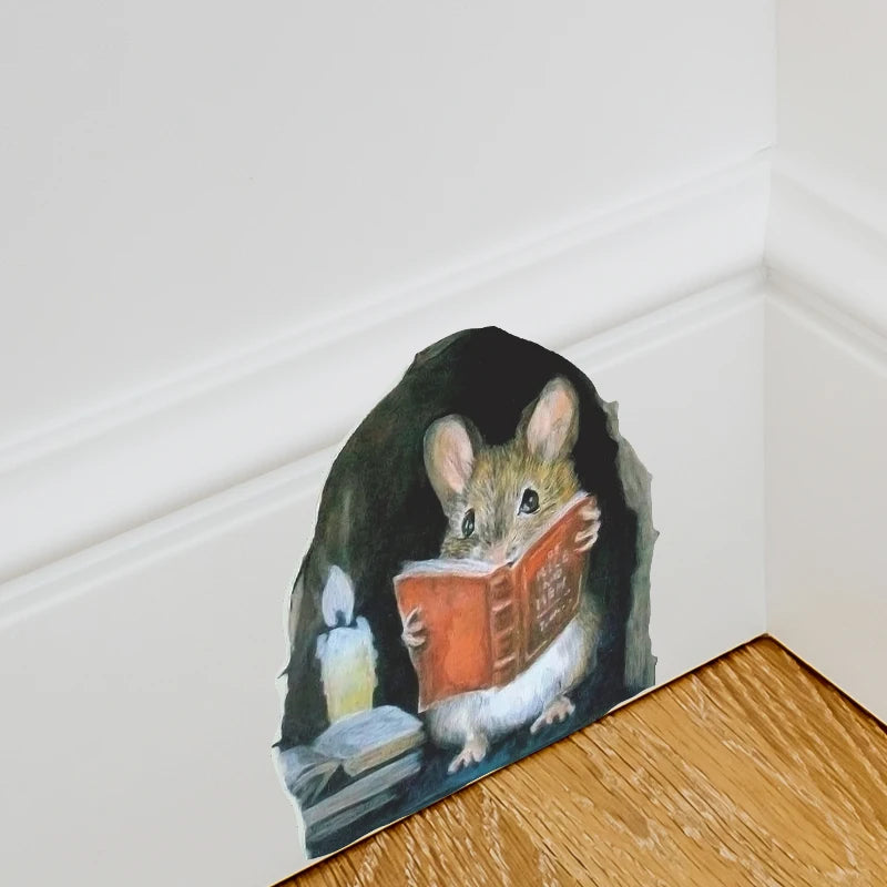 3pcs Realistic Mouse Hole Wall Stickers for Corner Stairs Funny Home Decor Pvc Vinyl Opaque Wallpaper for Living Room Decoration