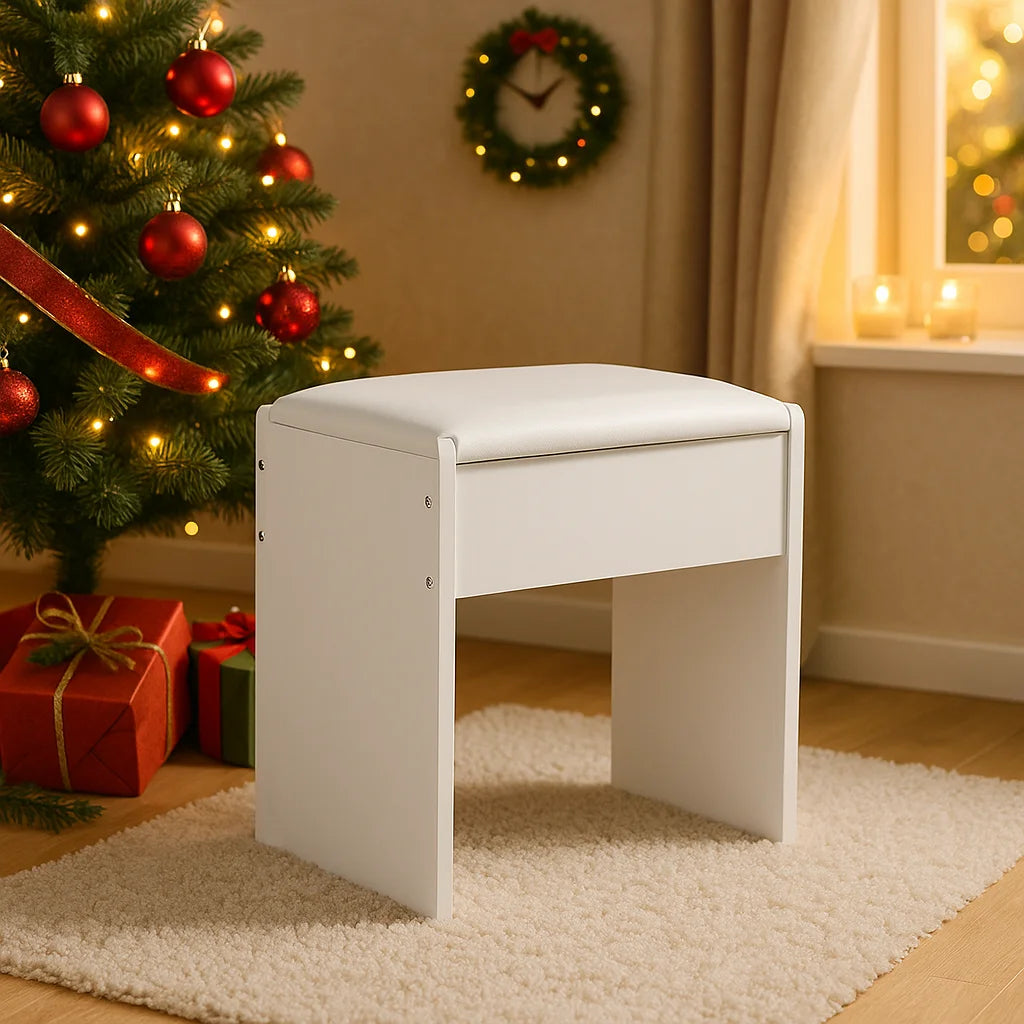 Minimalist White Vanity Stool with Soft Cushion