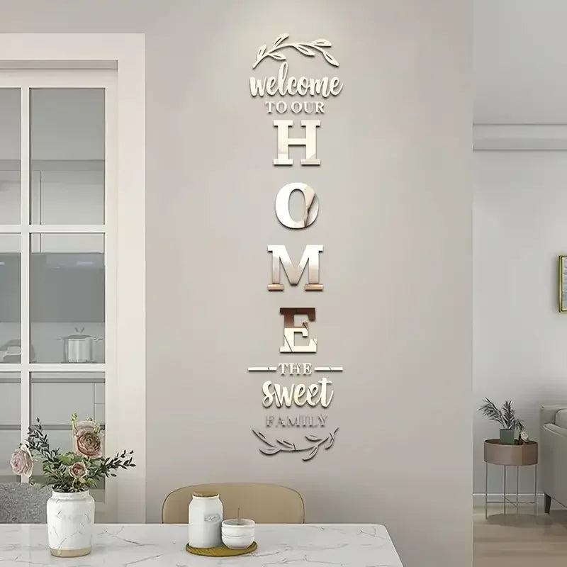 English Letters Home Letter Signs Acrylic Mirror Wall Stickers Wall Decorations for Living Room Bedroom Home Decor Wall Decals