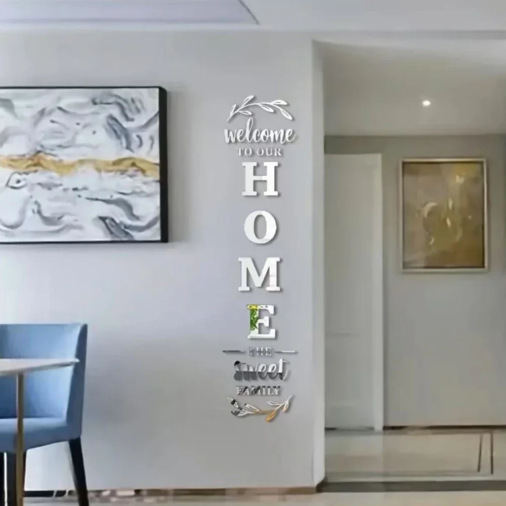 English Letters Home Letter Signs Acrylic Mirror Wall Stickers Wall Decorations for Living Room Bedroom Home Decor Wall Decals