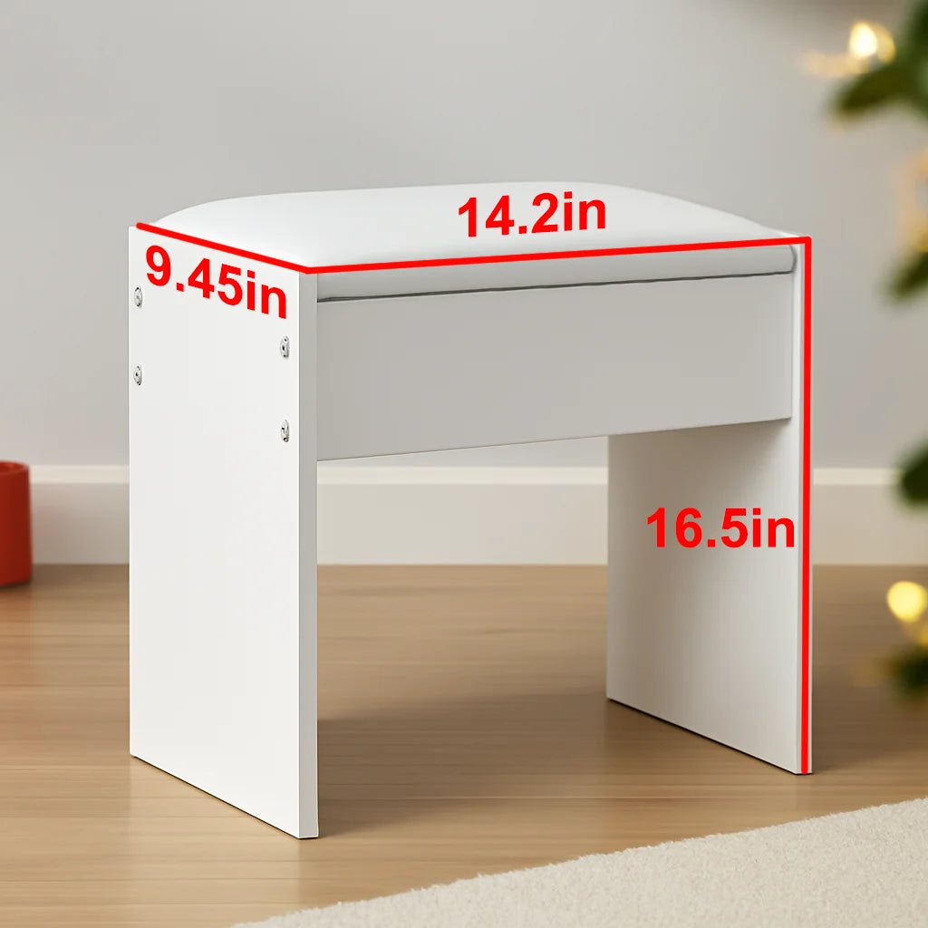 Minimalist White Vanity Stool with Soft Cushion